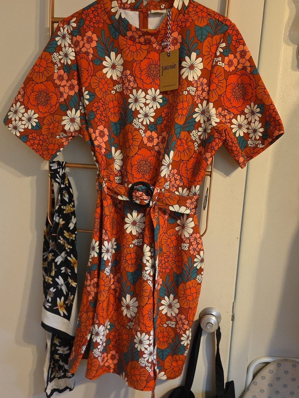 Joanie Orange Floral Belted Mini Dress